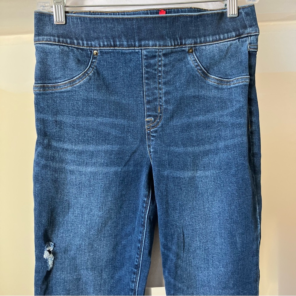 Spanx Distressed High Rise Pull on Ankle Skinny Denim Jeans size Medium - Picture 7 of 9